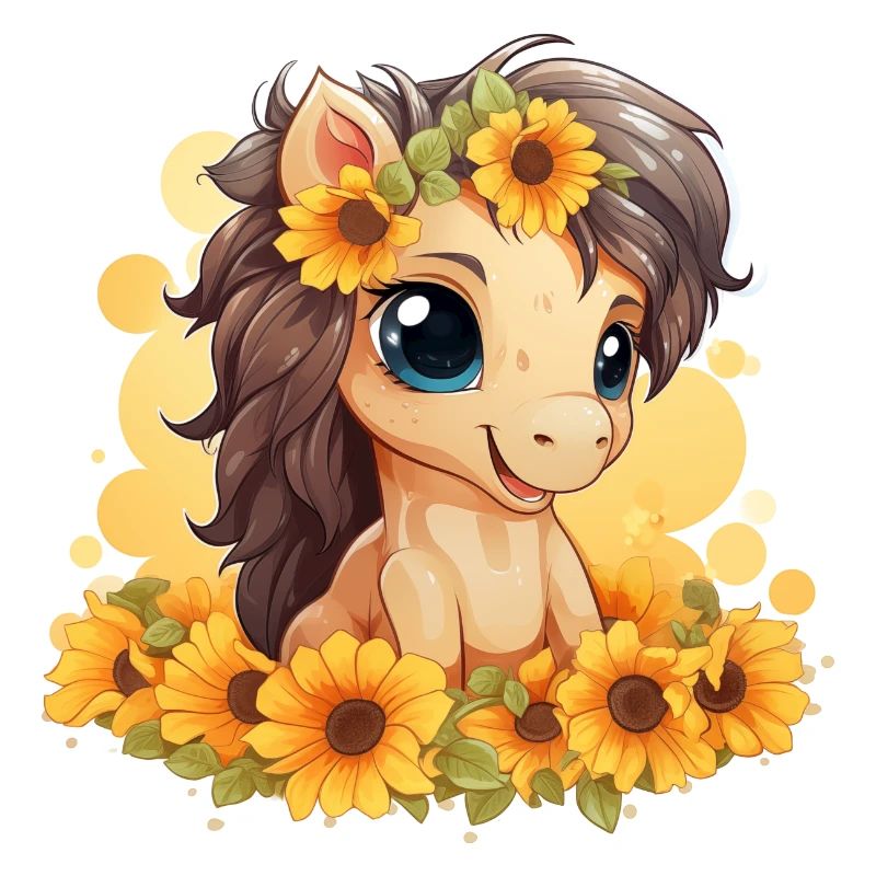 Sommerpony mit Sonnenblumen