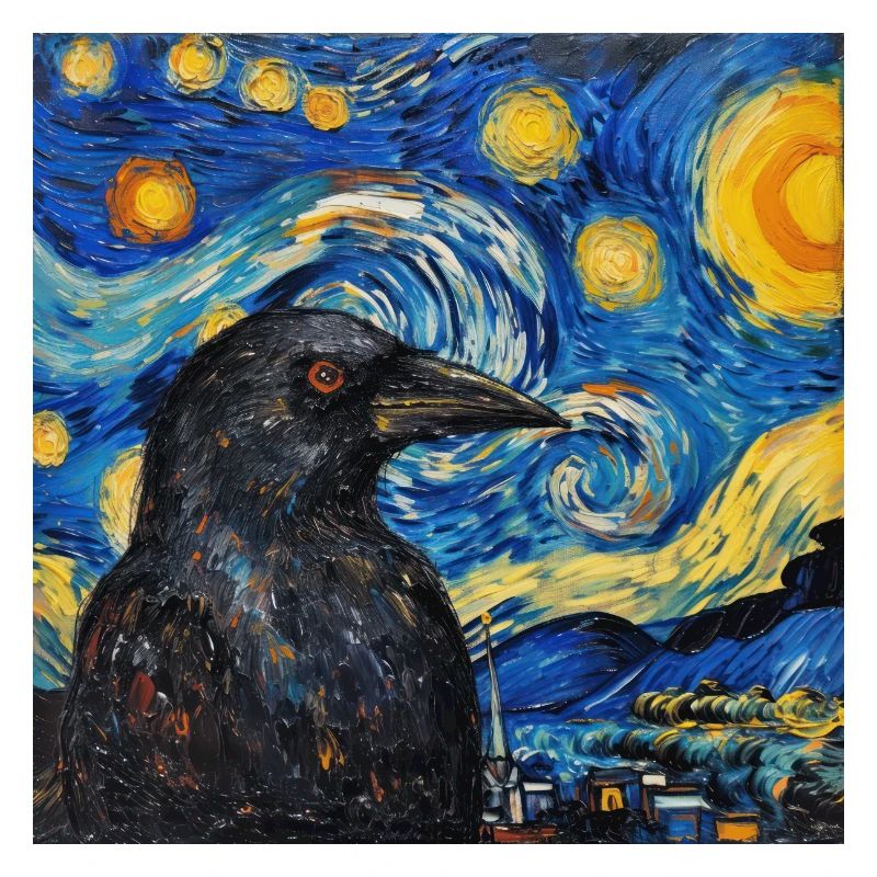 Raven, Bird, Van Gogh, Starry Night