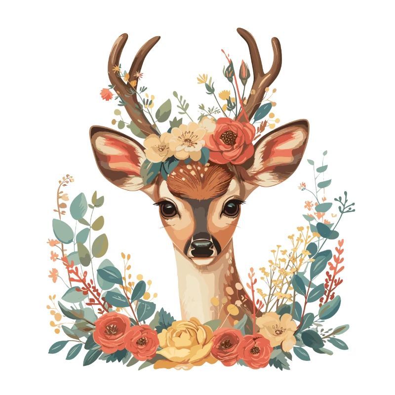 Cerf avec des vrilles de fleurs