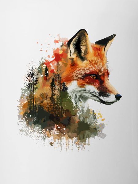 Fuchs im Wald Aquarell, Fuchs