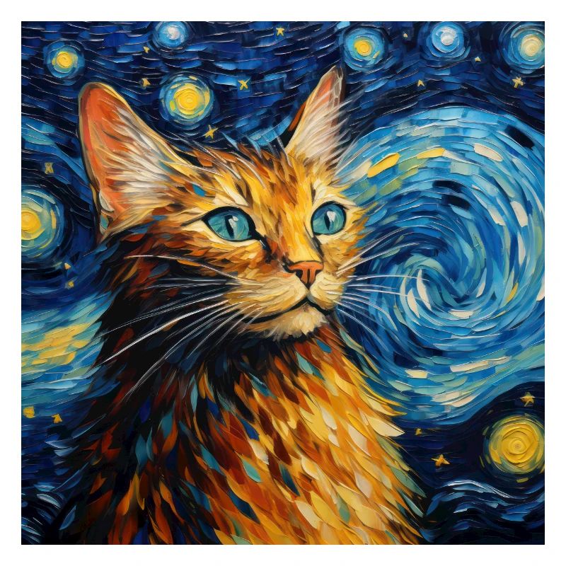 Chat, Motif De Chat, Van Gogh, Nuit Étoilée