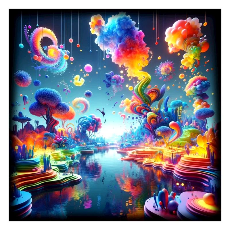 Surreale Traumlandschaft: Neon-Gewässer