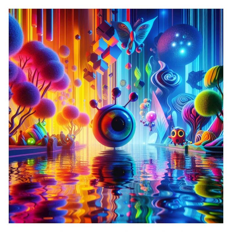 Surreale Traumlandschaft: Neon-Gewässer