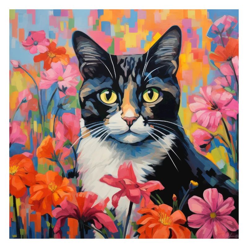 chat, motif de chat, fleurs, cadeau, idée cadeau