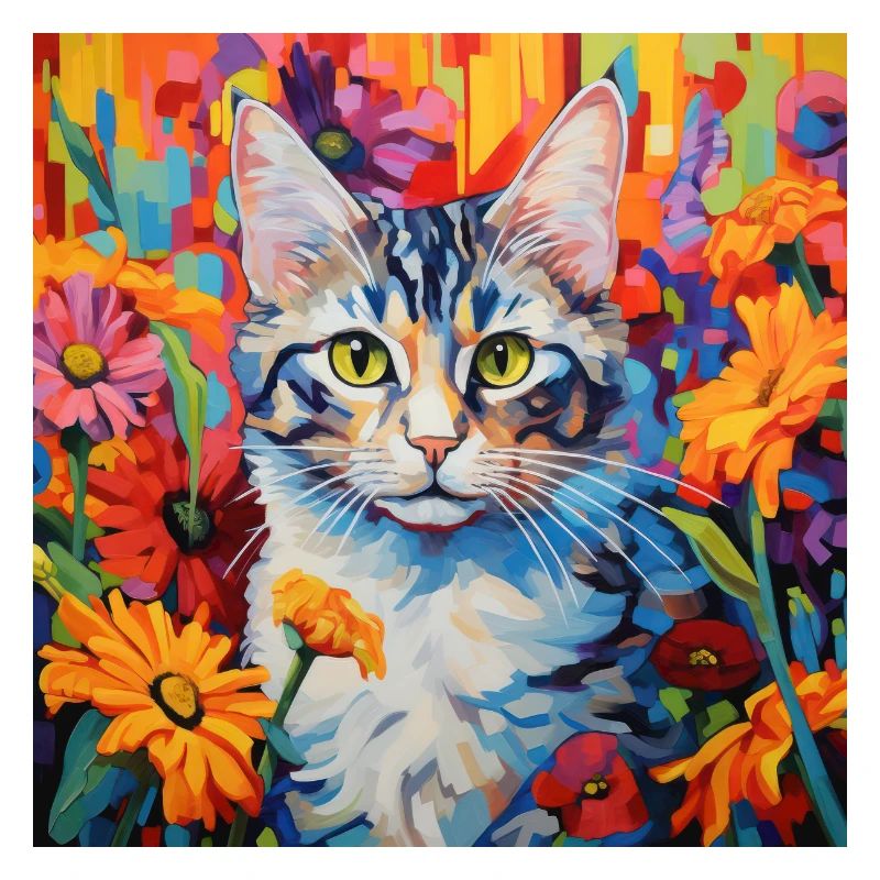 chat, motif de chat, fleurs, cadeau, idée cadeau
