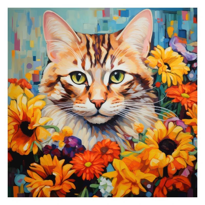 chat, motif de chat, fleurs, cadeau, idée cadeau