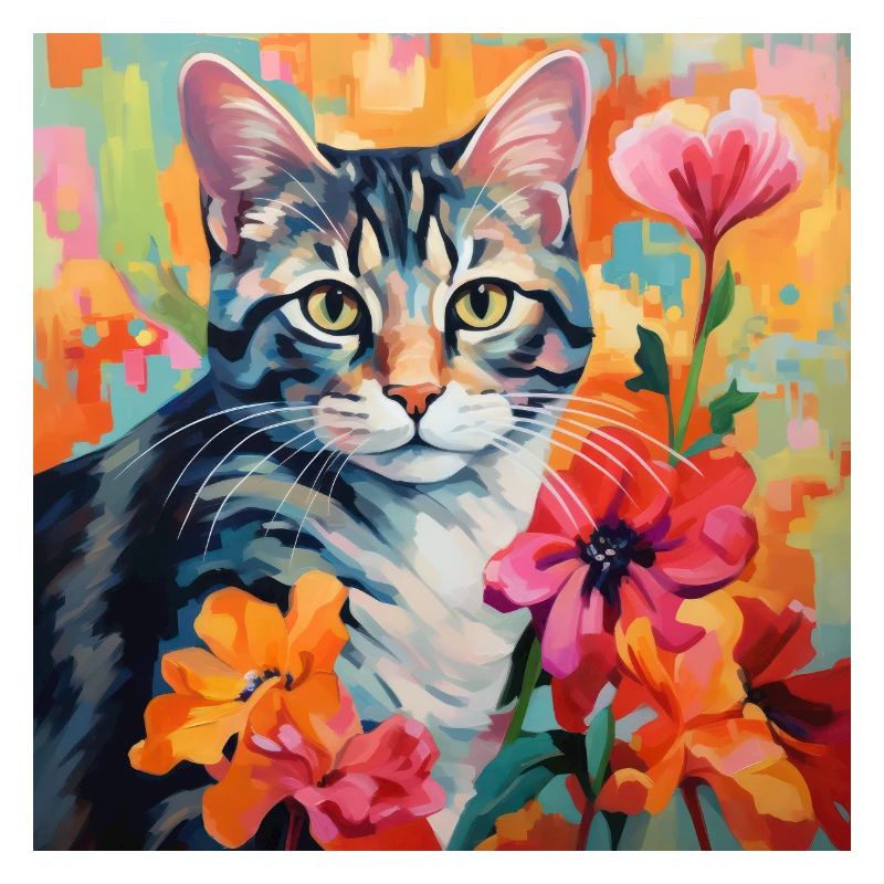 chat, motif de chat, fleurs, cadeau, idée cadeau