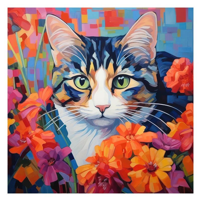 chat, motif de chat, fleurs, cadeau, idée cadeau