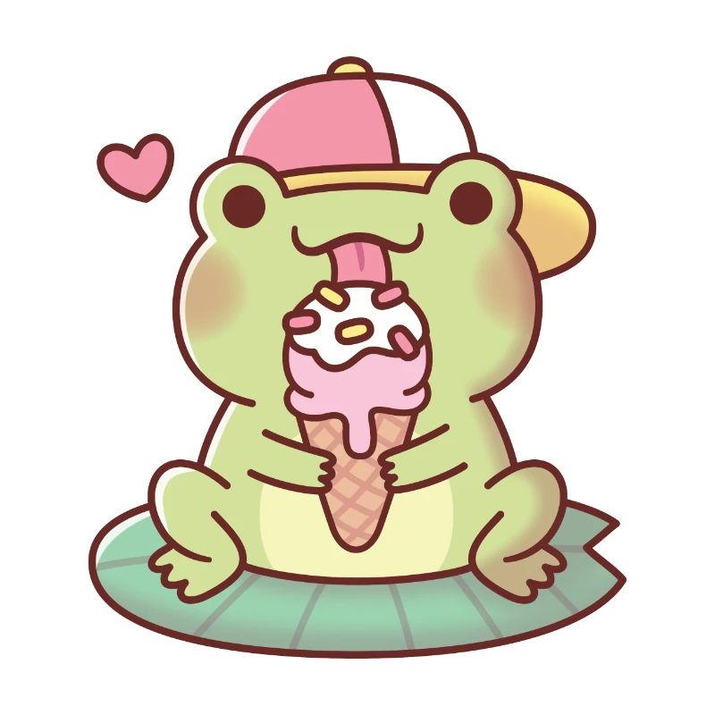 Cute Frog Licking On Ice Cream