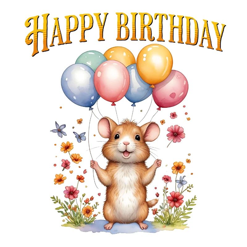 Alles Gute zum Geburtstag mit einer süßen Maus und Luftballons