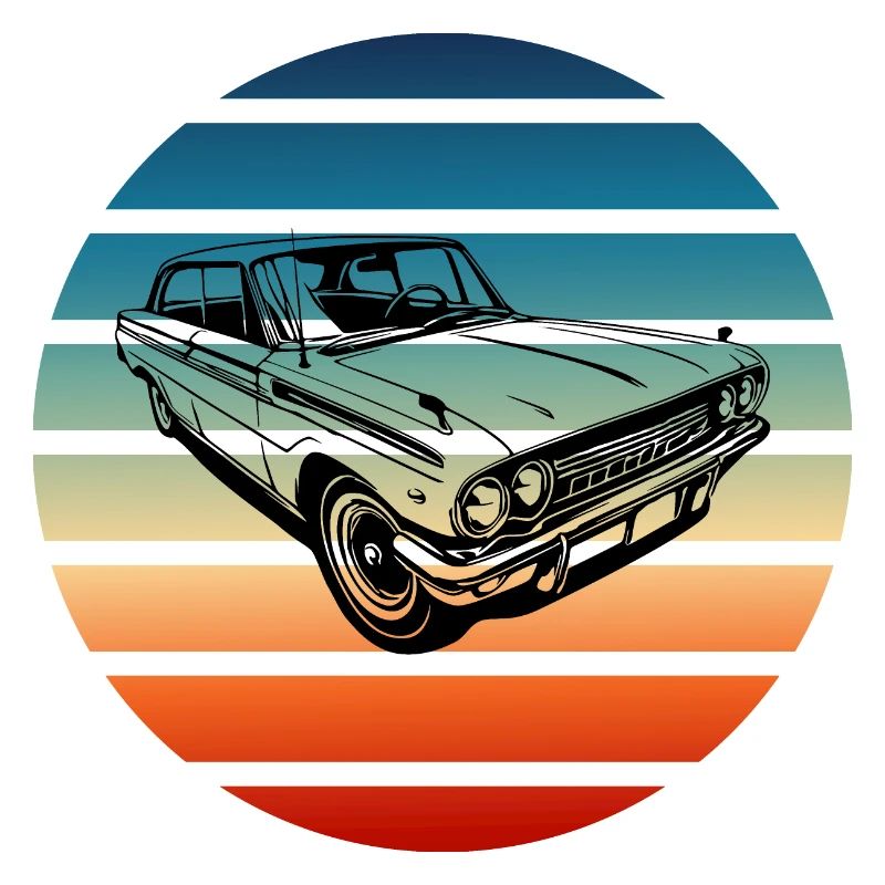 Retro Classic Car with Gradient Sunset