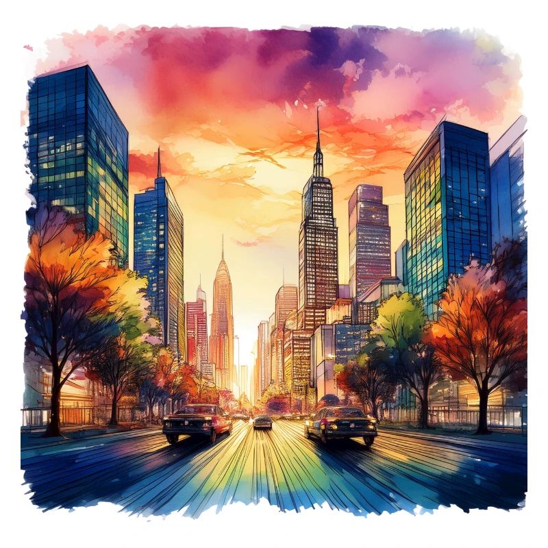 Vibrant Cityscape at Sunset