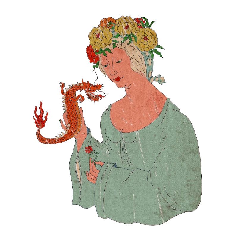 Blumenfee mit verliebtem Drachen