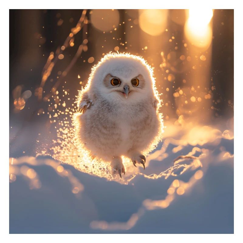 Owl hops through the snow