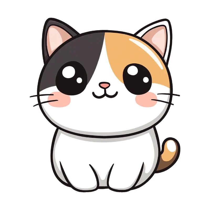 Cute cat with bright eyes, kawaii drawing