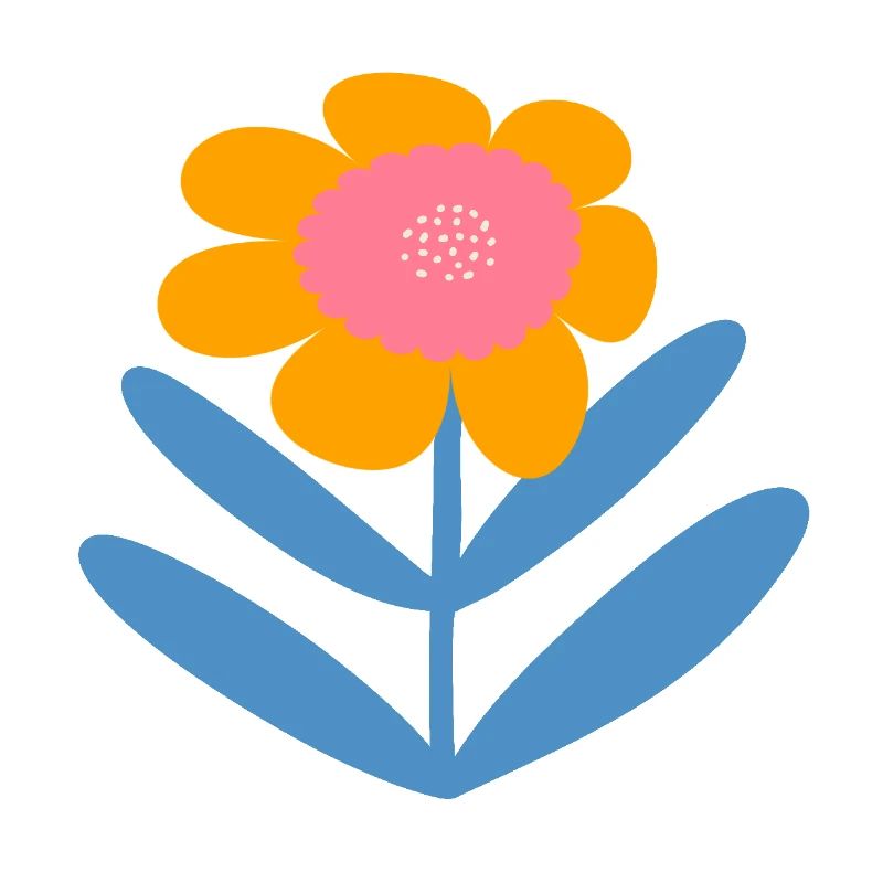Fleur douce orange aux feuilles bleues
