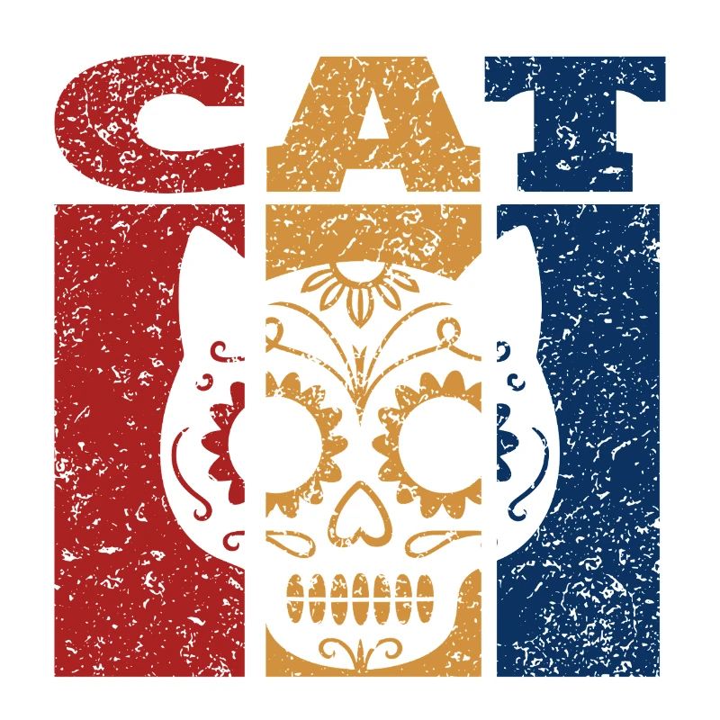 Sugar Skull Cat Retro Design