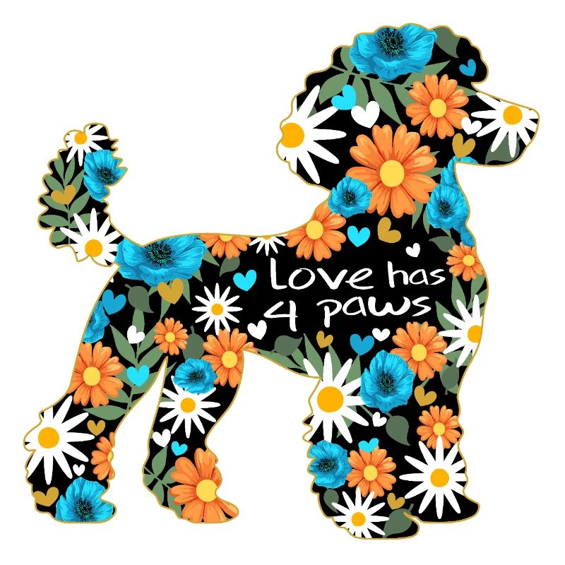 Caniche chien et fleurs