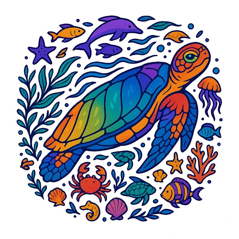 Créatures marines colorées – Turtle & Ocean