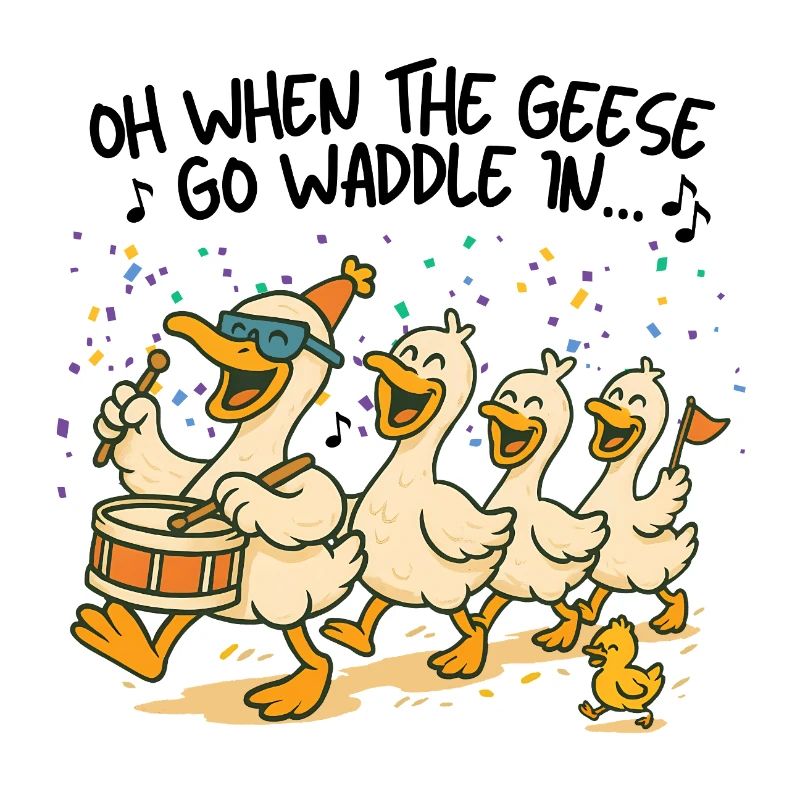 Festliche Karikatur Marschierende Watscheln Gänse Parade Gans