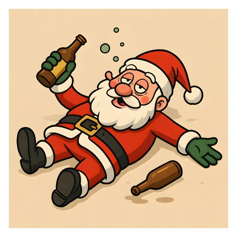 Humorous Santa Claus with bottle drinking