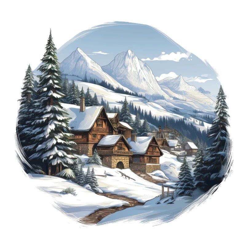 Alpine huts in winter panorama