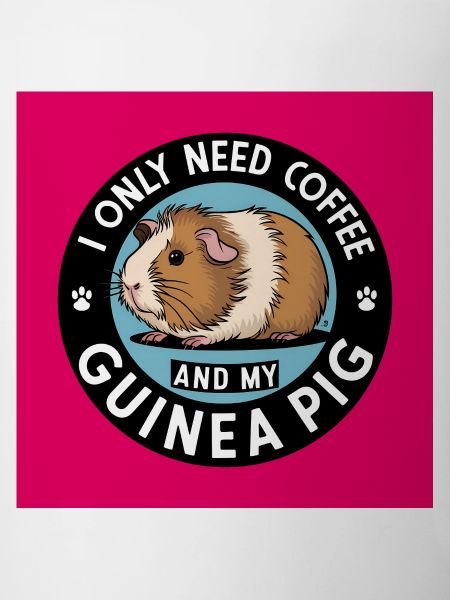 Cuddly guinea pig with coffee saying