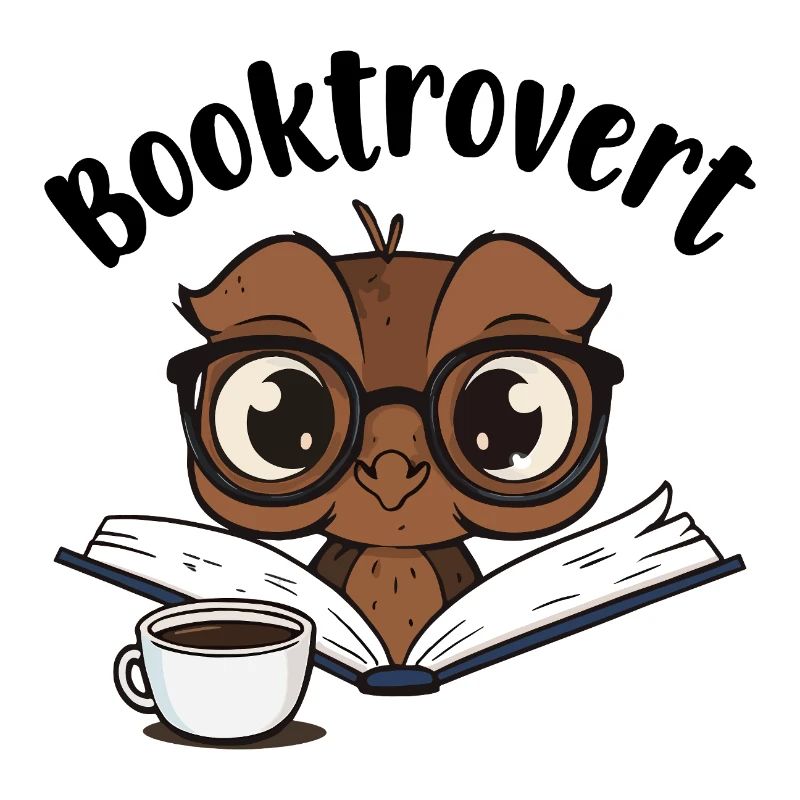 Booktrovert Eule mit Buch und Kaffee