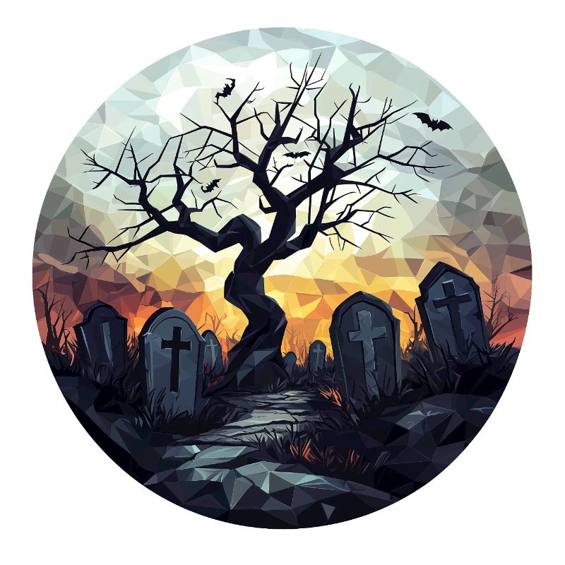 Spooky cemetery with gnarled tree