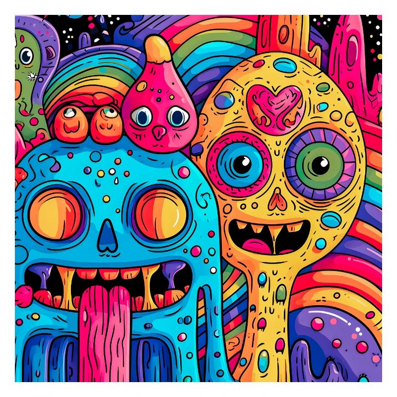 Colorful psychedelic fantasy creatures
