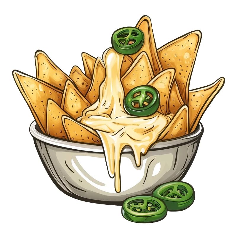 Nachos with cheese dip and jalapenos :)
