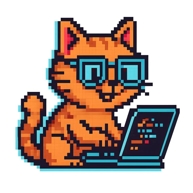 Pixel Katzen mit Laptop und Brille