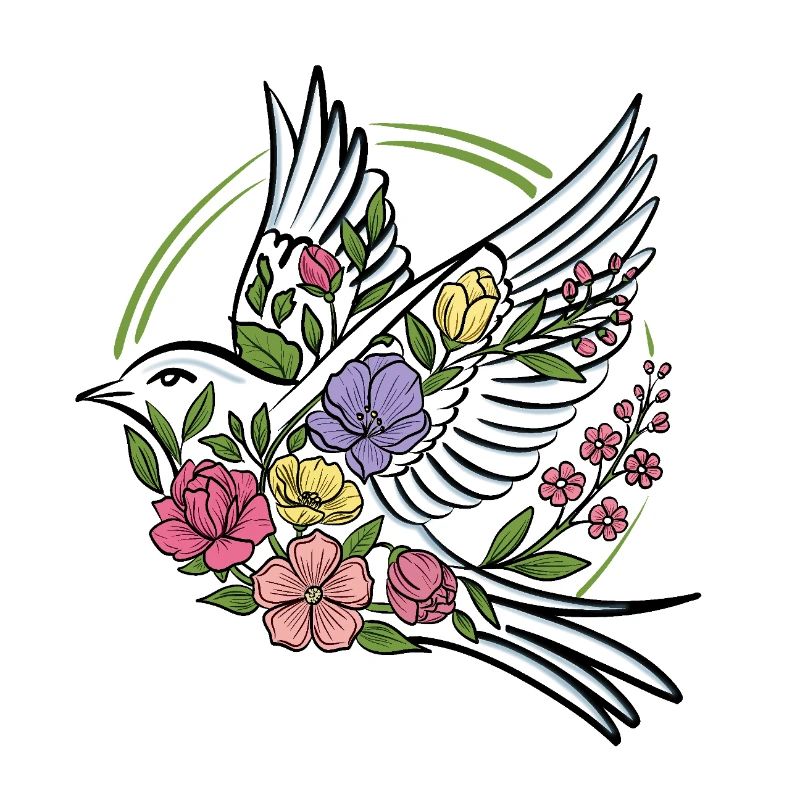 Colombe en fleurs dans la couronne de fleurs