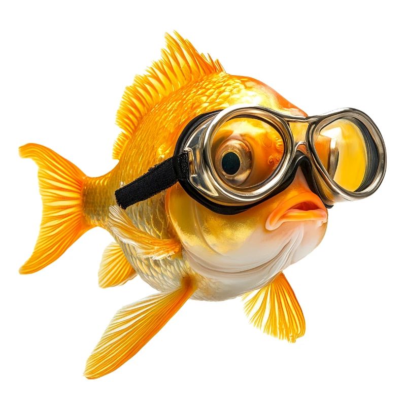 Poisson rouge avec lunettes de plongée