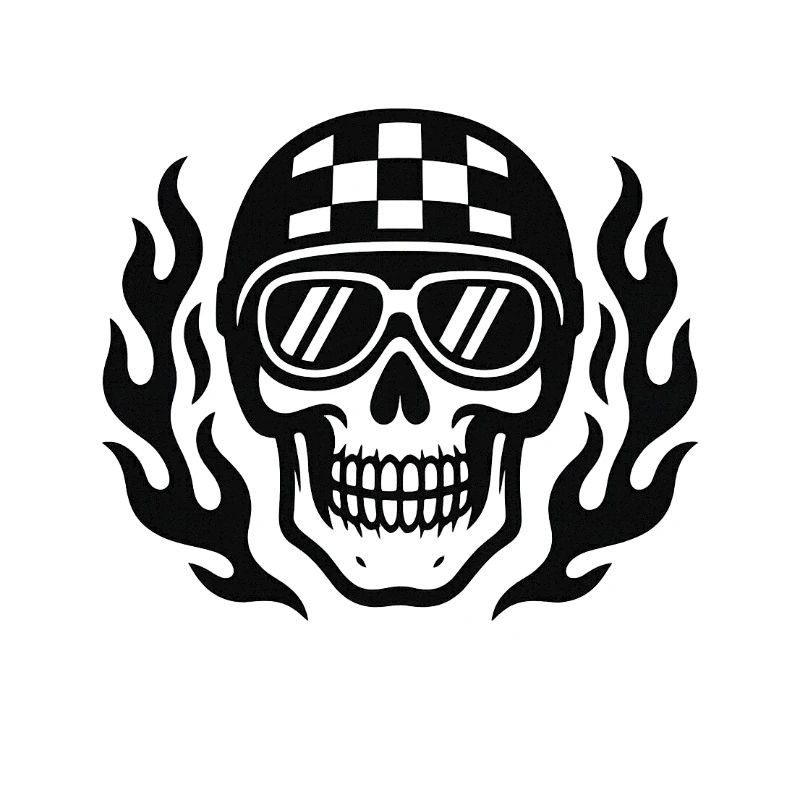 Flammen-Skull mit Checkerboard Helm