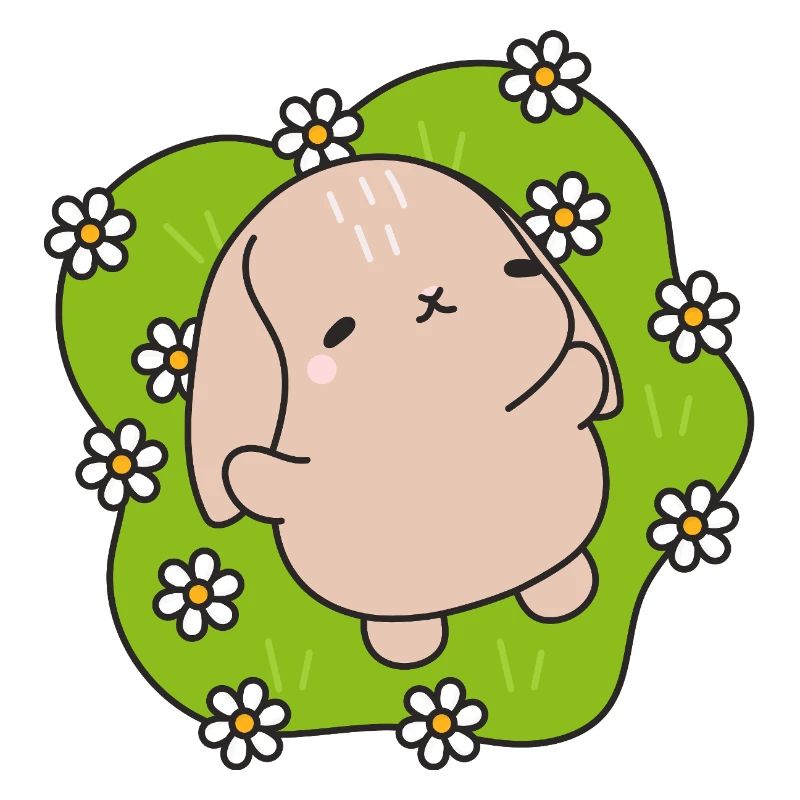 Kawaii Kaninchen unter Gänseblümchen