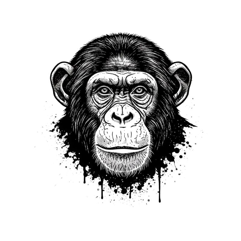 Black and White Monkey Face Illustration