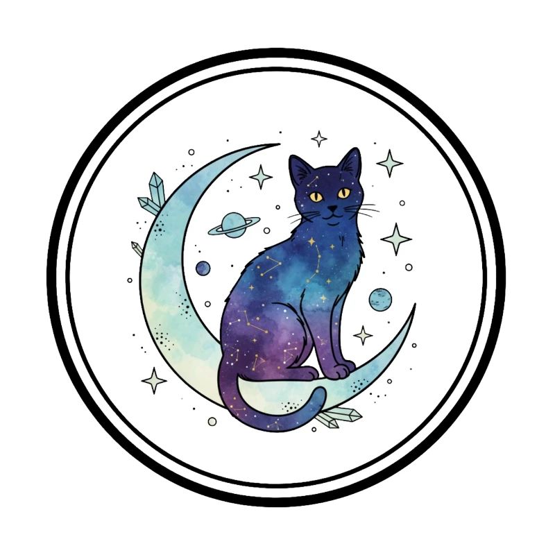 Lune Chat Galaxie Aquarelle