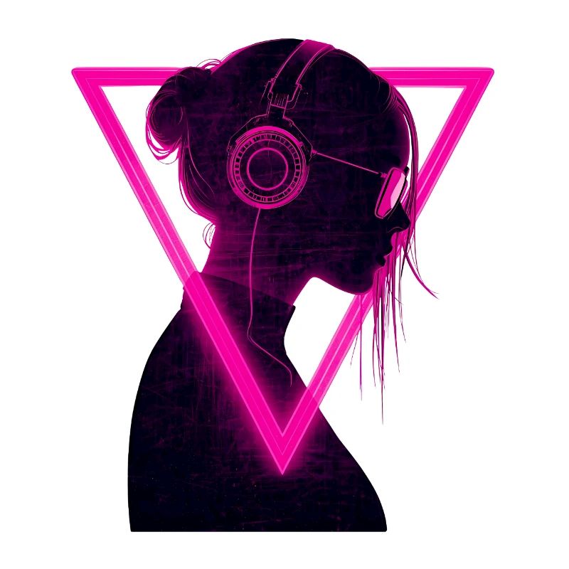 Neonmädchen mit Kopfhörern - Rave Music Vibes