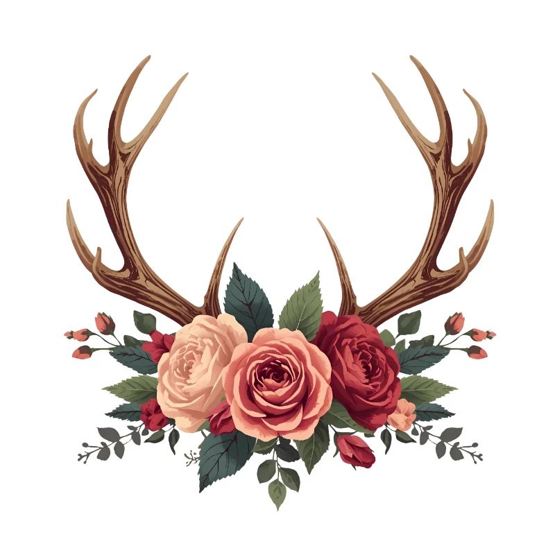 Deer Antlers & Roses - Boho Nature Design
