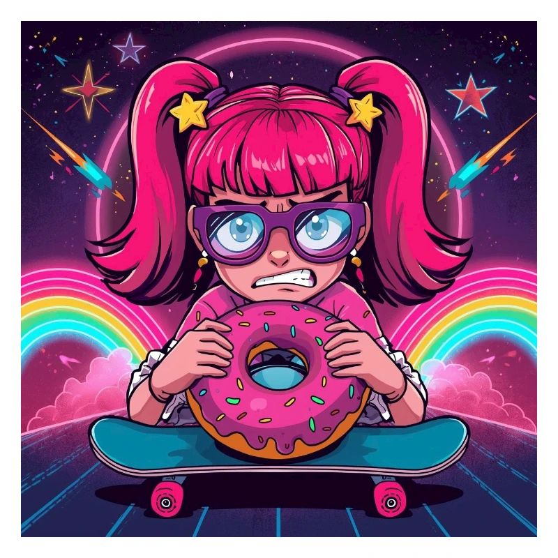 Pinkes Mädchen Skate Neon Donut