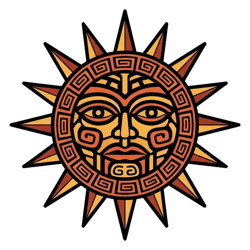 Aztec Sun Face Geometric Emblem