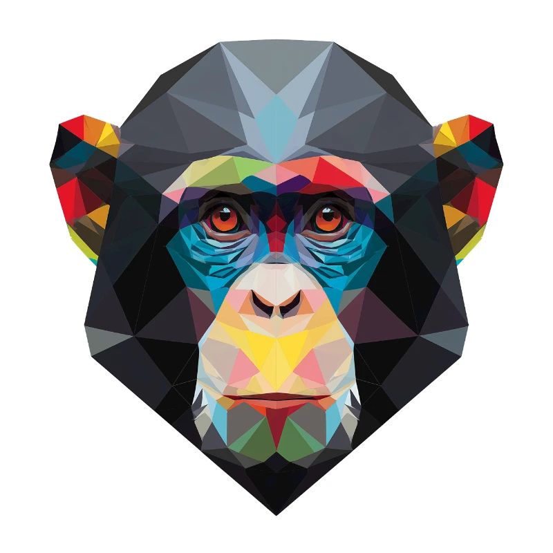 Geometric Monkey Portrait Rainbow Low Poly Art