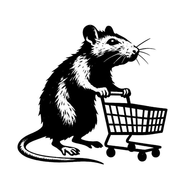 Rat avec chariot de supermarché