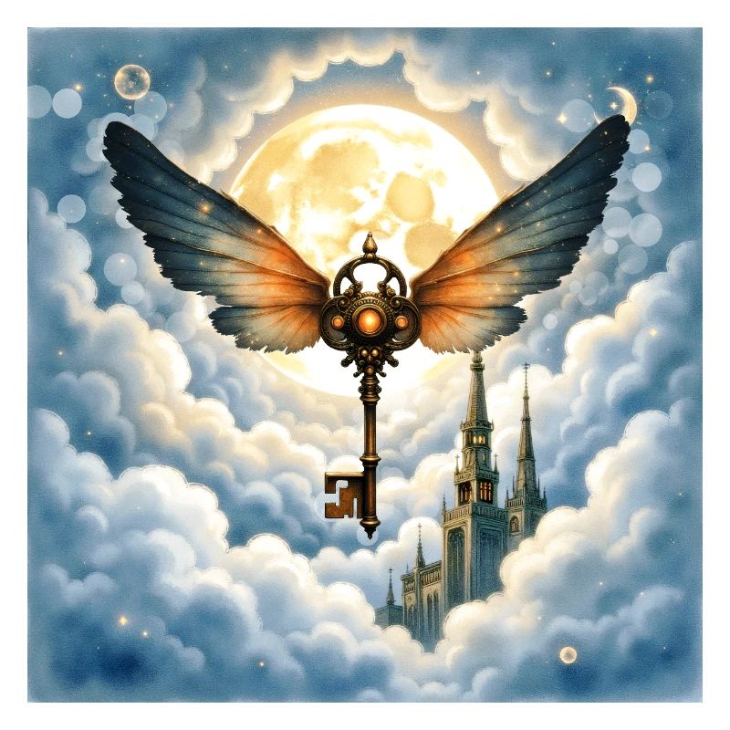 Winged Key in Night Sky