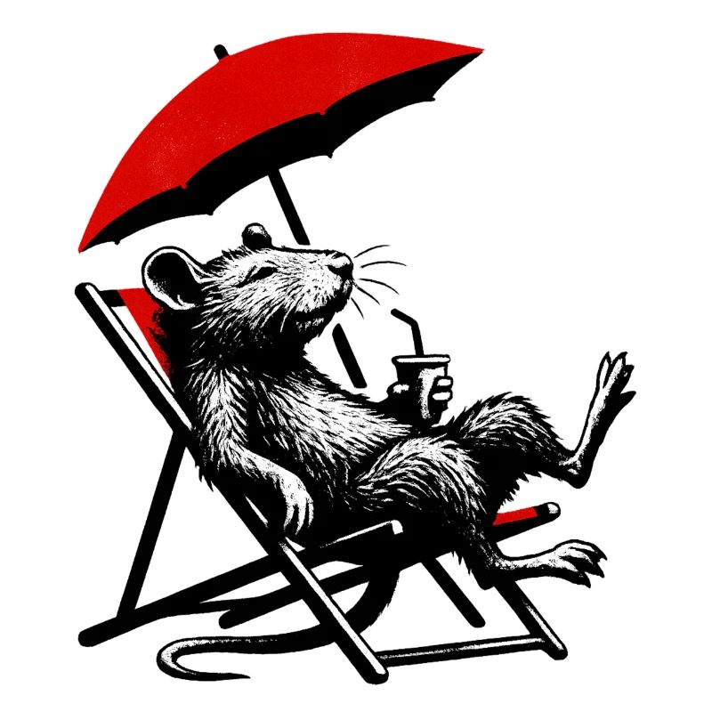 Rat on the beach with cocktail