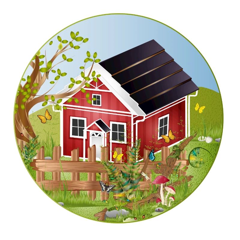 Small red house with idyllic garden