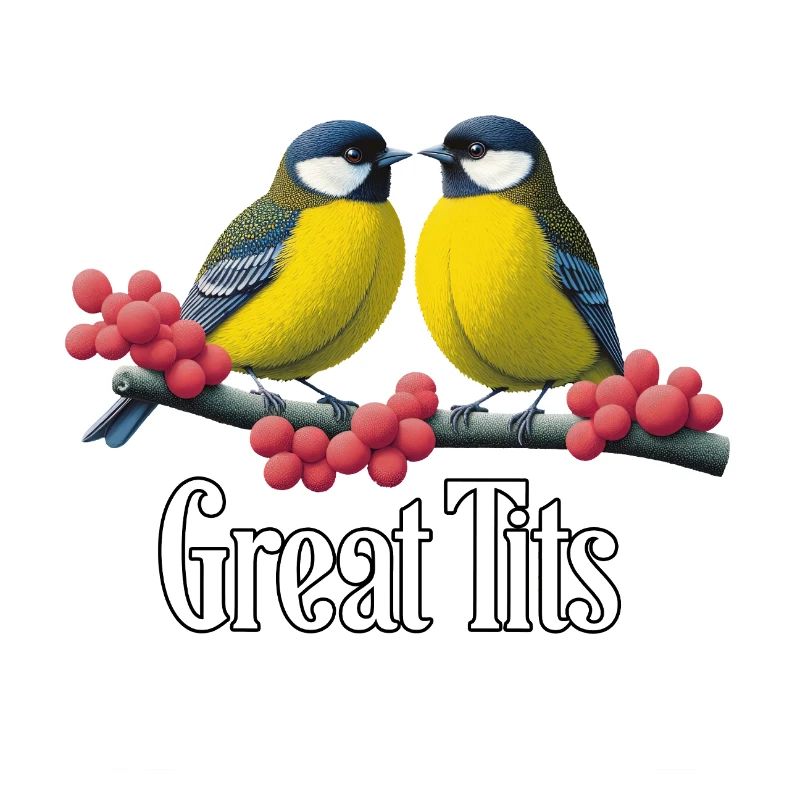 Great Tits Duo on Red Berries