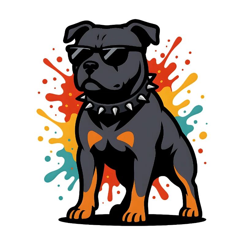Farbexplosion Staffordshire Hund mit Brille
