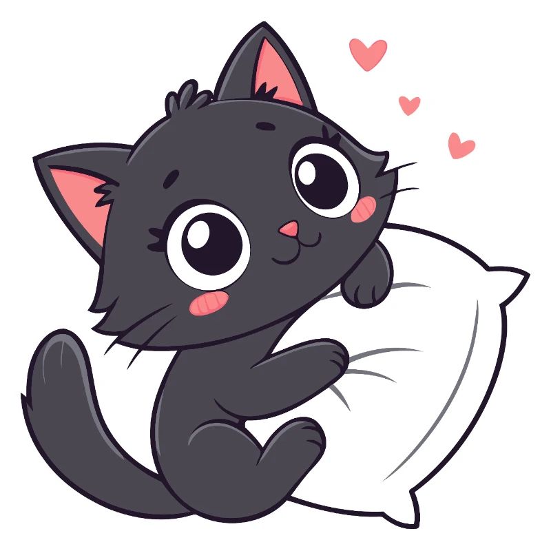 Cuddly Black Kitten on Pillow